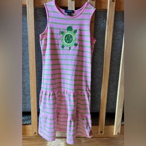 Lands’ End Dress Girl 10 Cotton Striped Turtle